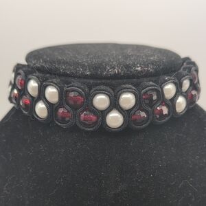 Elegant Black and Red Beaded Choker Necklace